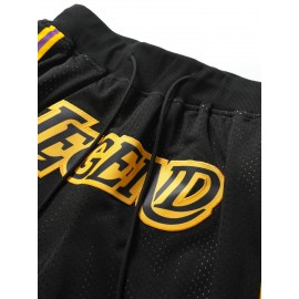 Men's Black #8-24 Basketball Shorts with LEGEND Embroidery & Number 24 - Breathable Mesh Athletic Shorts, Loose Fit for Training, Games, Casual Wear - All-Season Comfort, Machine Washable, Team Apparel | Sporty Look | Adjustable Drawstring