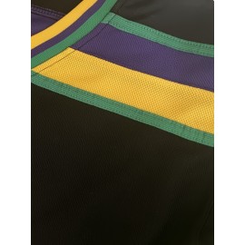 [Embroidered Captain's Jersey] Black Embroidered V-Neck Captain's Jersey - Men's #99 Duck Style Ice Hockey Sweatshirt, Breathable Polyester with Striped Accents, Casual & Sporty for All Seasons