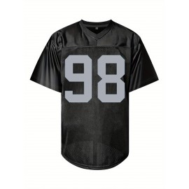 Men'S Black # 98 American Football Shirt Loose Embroidered Sports, Fashionable, Casual, Street Breathable Rugby Top