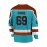 Men's #69 Moon Orchid Ice Hockey Jersey - Teal & Brown Retro Embroidered V-Neck Sweatshirt, Loose Fit, Breathable Polyester for Sports, Streetwear & Casual Outings
