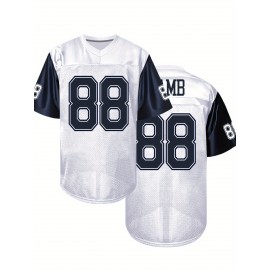 Men'S White # 88 American Football Shirt with Loose Embroidery, Fashionable, Casual, Street Breathable Football Top