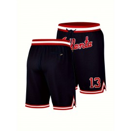 Men's #13 Atlanta -Inspired Blue Shorts - Classic Embroidered Lettering, Breathable Polyester, Elastic Waistband with Striped Accents - Ideal for Training & Competitive Play