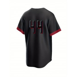 Men'S Black # 44 Baseball Shirt, Loose Embroidered Sports, Fashionable And Casual, Street Breathable