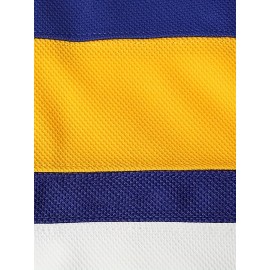 Men's Blue Striped Ice Hockey Sports Shirt With Loose Embroidered Long Sleeves, Sporty, Fashionable And Casual, Breathable On The Street