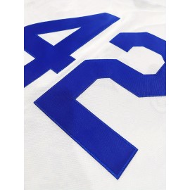 Men'S White # 42 Baseball Shirt, Loose Embroidered Sports, Fashionable And Casual, Street Breathable
