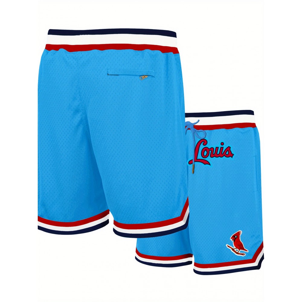 Men'S Moon Blue # Basketball Shorts, Classic Letter Embroidery Design, Breathable Button style Short Sleeve Shirt, Suitable for Training and Competition