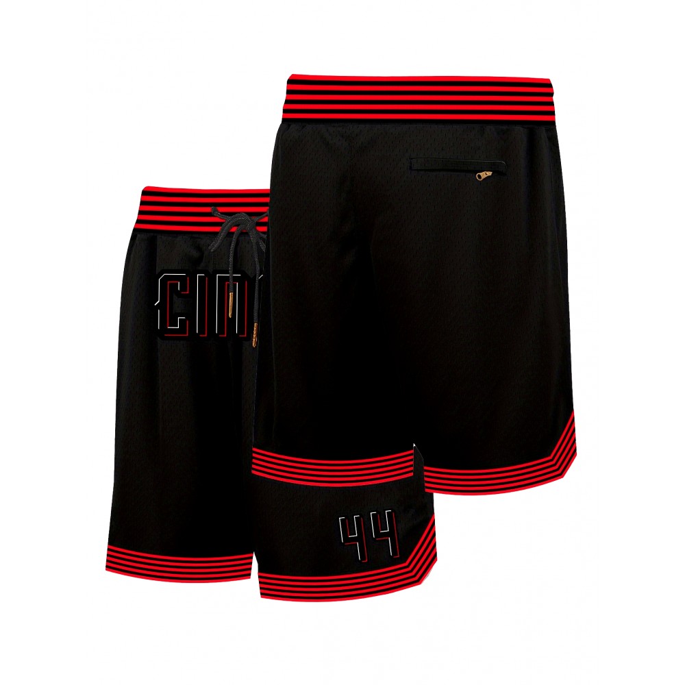 Men's #44 Black Basketball Shorts with Classic Letter Embroidery - Breathable, Button-Up Design for Training & Competition