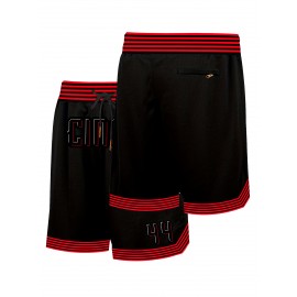 Men's #44 Black Basketball Shorts with Classic Letter Embroidery - Breathable, Button-Up Design for Training & Competition