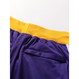Breathable Purple Basketball Shorts - Men's #8-24 Classic Letter Embroidery Design Button Short Sleeve Shirt for Training and Competition