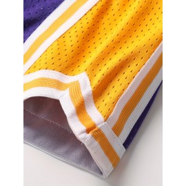Breathable Purple Basketball Shorts - Men's #8-24 Classic Letter Embroidery Design Button Short Sleeve Shirt for Training and Competition