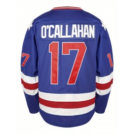 Men'S Blue # 17 Ice Hockey Sweatshirt, Loose Embroidered Long Sleeve, Sporty, Fashionable and Casual, Street Breathable