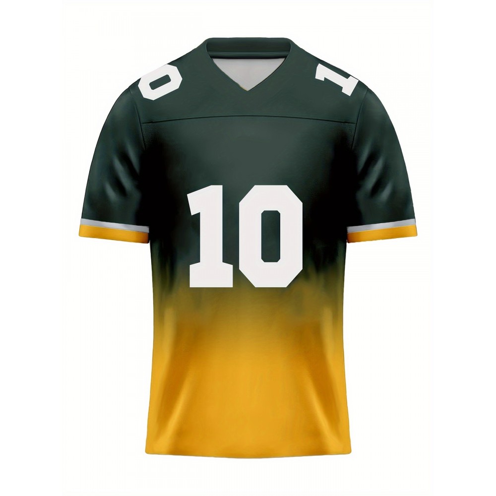 Women's Green Bay #10 Polyester Football Jersey T Shirts, Women Green And Yellow Gradient V-Neck Sports Shirt With Slight Stretch, Breathable Casual Knit Fabric For All Seasons, Loose Fit Adult & Teen, Fans Gift Women Youth