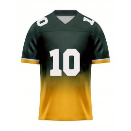 Women's Green Bay #10 Polyester Football Jersey T Shirts, Women Green And Yellow Gradient V-Neck Sports Shirt With Slight Stretch, Breathable Casual Knit Fabric For All Seasons, Loose Fit Adult & Teen, Fans Gift Women Youth