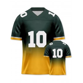 Women's Green Bay #10 Polyester Football Jersey T Shirts, Women Green And Yellow Gradient V-Neck Sports Shirt With Slight Stretch, Breathable Casual Knit Fabric For All Seasons, Loose Fit Adult & Teen, Fans Gift Women Youth