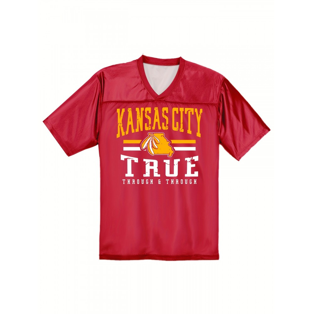 Women's Kansas City #15 Polyester Red Football Jersey, V-Neck Sports Shirt With Slight Stretch, Breathable Casual Knit Fabric For All Seasons, Loose Fit Adult & Teen, Fans Gift Women Youth