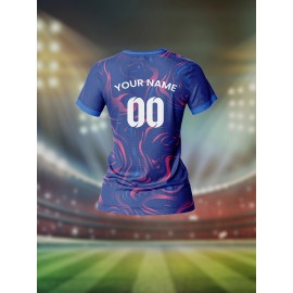 Custom Name and Number Women'S V-neck Football Shirt Top, Team Personal Training, Sports, Breathable, Quick Dry, Daily Casual, Slight Stretch Fabric, All Over Print, Regular Length, for Spring/Summer/Fall