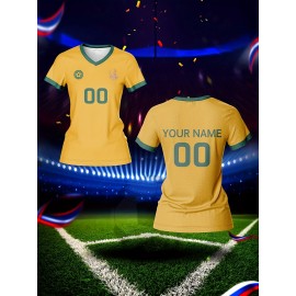 Customized Name & Number Women's V-Neck Football Jersey - Breathable Quick-Dry Fabric, Team Training & Casual Wear, Vibrant All-Over Print, Regular Fit for Spring/Summer/Fall, Custom Football Jersey