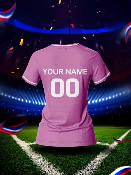 Customizable Women'S V-Neck Soccer Jersey - Personalized Name & Number, Breathable Quick-Dry Fabric for Team Training, Fitness & Casual Wear, Pink with Striped Detai