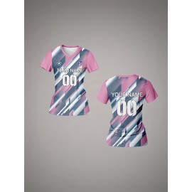 Customizable Women's V-Neck Soccer Jersey - Personalized Name & Number, Breathable Quick-Dry Polyester Sports Top for Team Training, Fitness & Casual Wear