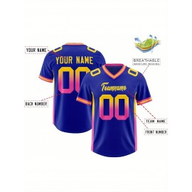 Customizable Plus Size Football Jersey - Personalized Name & Number, Vibrant Orange & Blue Gradient Design, V-Neck Short Sleeve, Breathable Summer Sports Shirt for Women, Football Jersey, Athletic Wear, Sporty Look, Comfortable Fit