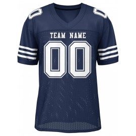 Custom Football Jersey - Personalized Team & Number, Breathable Sweat-Wicking Fabric, V-Neck Design for Men & Women, Plus Size Sports Training T-Shirt for Summer, Football Jersey, Sports Fan Apparel, Sporty Aesthetic, Comfortable Fit