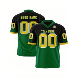 Customizable Plus Size Women'S Football Jersey - Personalized Name & Number, V-Neck Short Sleeve, Black & Neon Green with White Stripes & Logo, Breathable Summer Sports Training Uniform for Outdoor Competition