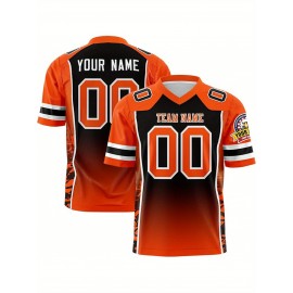Customizable Plus Size Football Jersey - Personalized Name & Number, V-Neck, Loose Fit, Navy Blue with White & Orange Accents, Summer Sports Shirt for Men & Women, Football Jersey, Casual Sportswear, Sporty Design, Comfortable Fit
