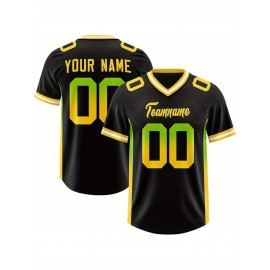 Customizable Plus Size Football Jersey - Personalized Name & Number, Vibrant Orange & Blue Gradient Design, V-Neck Short Sleeve, Breathable Summer Sports Shirt for Women, Football Jersey, Athletic Wear, Sporty Look, Comfortable Fit