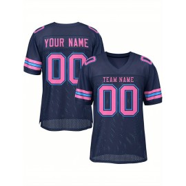 Customized Fitted Plus Size Football Jersey, Personalized Team Name Number, Large Size Women'S Sports Jersey, V-Neck, Non-Stretch Fabric, Print, Summer, with Team Logo, for Sports Activities